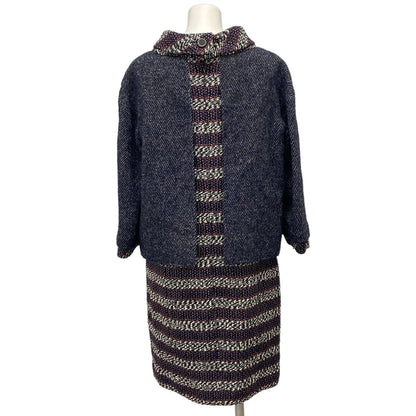 Chanel Dress 38 M Navy Red Multi Docking Lame Long Sleeve Knee Length Wool Silk — view 2