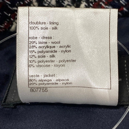 Chanel Dress 38 M Navy Red Multi Docking Lame Long Sleeve Knee Length Wool Silk — view 4