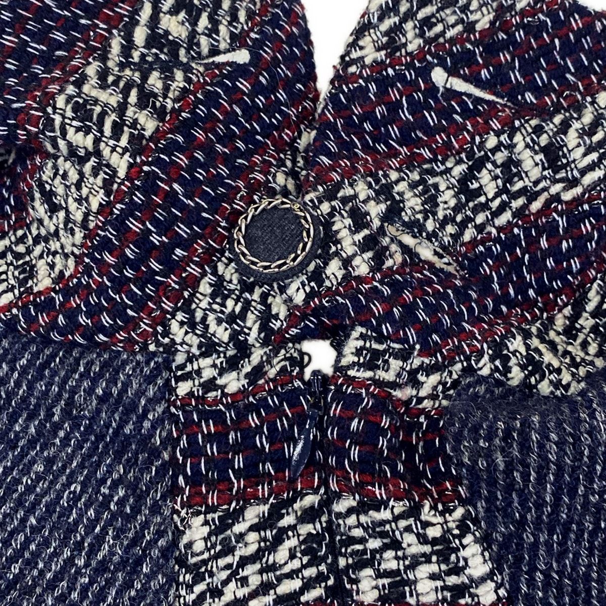 Chanel Dress 38 M Navy Red Multi Docking Lame Long Sleeve Knee Length Wool Silk — view 9