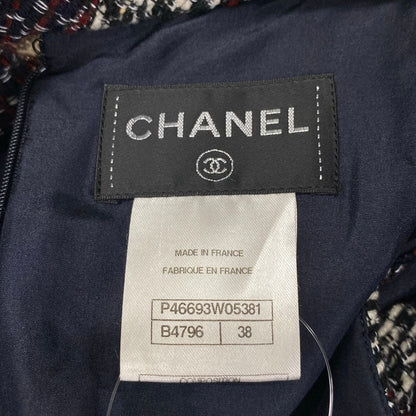 Chanel Dress 38 M Navy Red Multi Docking Lame Long Sleeve Knee Length Wool Silk — view 3