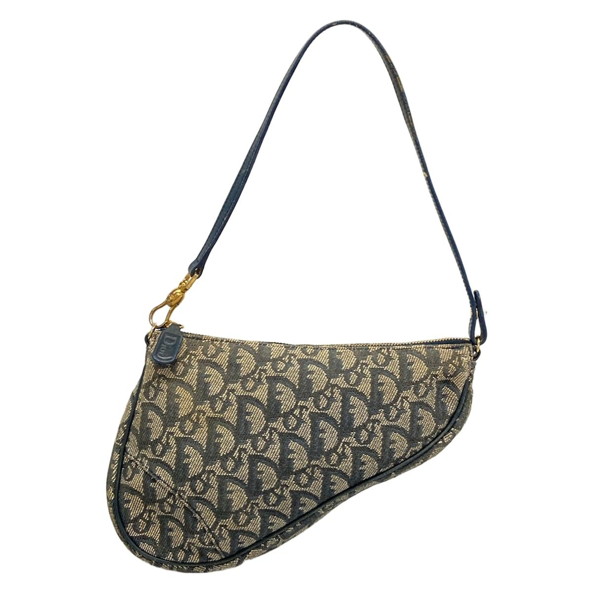 Dior Handbag Saddle Pouch Navy Ivory Multi Leather