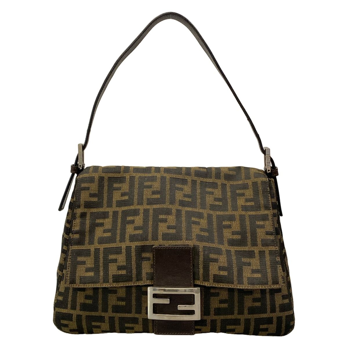 Fendi Shoulder Bag Mamma Bucket Zucca Pattern Beige Black Dark Brown Leather