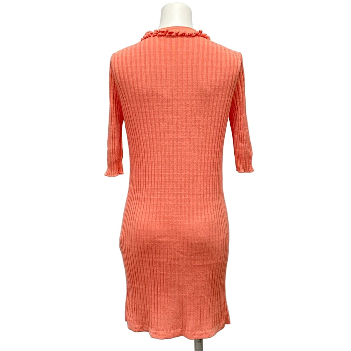 Chanel Cardigan 36 S Salmon Pink Short Sleeve Long Length Cotton — view 2