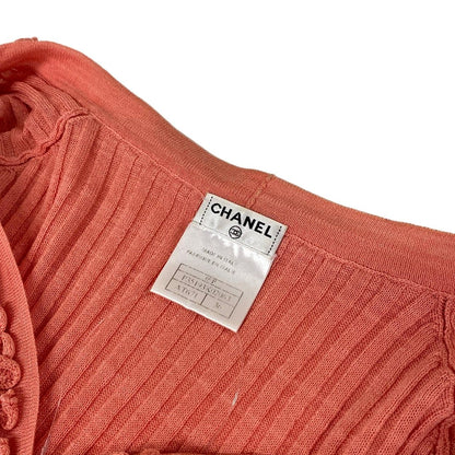 Chanel Cardigan 36 S Salmon Pink Short Sleeve Long Length Cotton — view 9