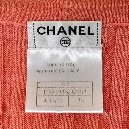 Chanel Cardigan 36 S Salmon Pink Short Sleeve Long Length Cotton — view 3