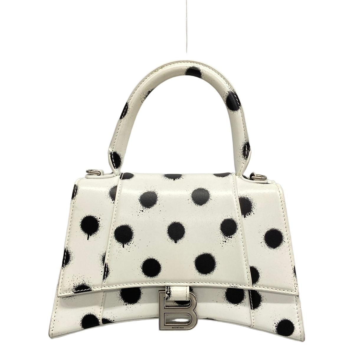 Balenciaga Handbag Hourglass Small White Black Dot Pattern
