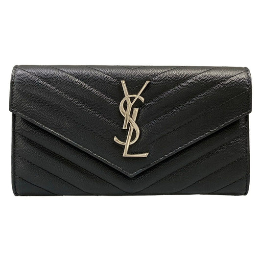 Saint Laurent Paris Wallet Cassandra Black Silver Leather