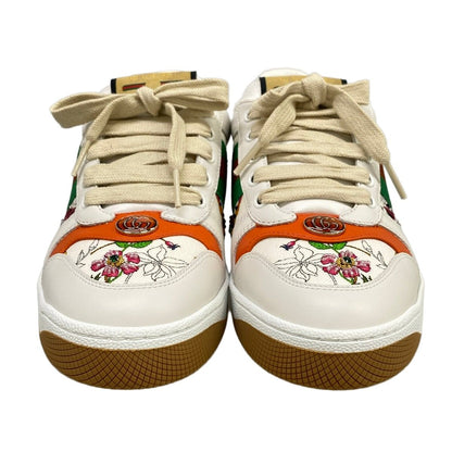 Gucci Sneakers 37.5 Screener White Orange Multi Floral Sequins Beads Leather — view 5