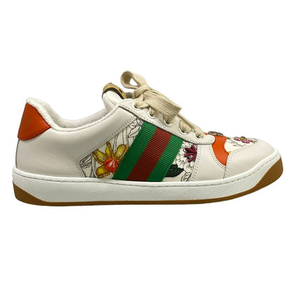 Gucci Sneakers 37.5 Screener White Orange Multi Floral Sequins Beads Leather — view 4