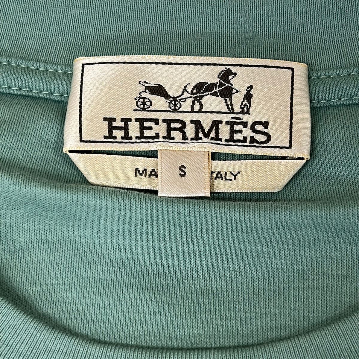 Hermes Short Sleeve T-Shirt S Light Green Black Crew Neck Cotton — view 3