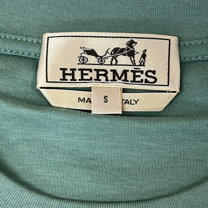 Hermes Short Sleeve T-Shirt S Light Green Black Crew Neck Cotton — view 3