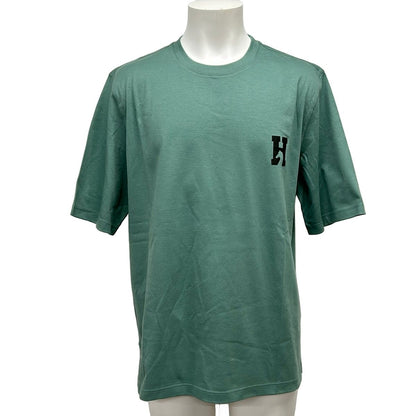 Hermes Short Sleeve T-Shirt S Light Green Black Crew Neck Cotton