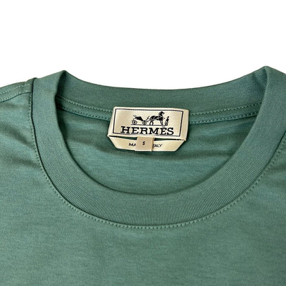 Hermes Short Sleeve T-Shirt S Light Green Black Crew Neck Cotton — view 7