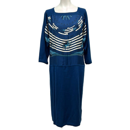 Hermes Dress 36 S Navy Ivory Light Blue Crew Neck Long Sleeve Long Dies Et Hore