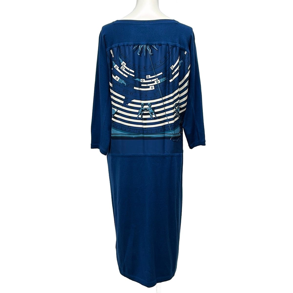 Hermes Dress 36 S Navy Ivory Light Blue Crew Neck Long Sleeve Long Dies Et Hore — view 2