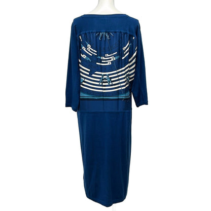 Hermes Dress 36 S Navy Ivory Light Blue Crew Neck Long Sleeve Long Dies Et Hore — view 2