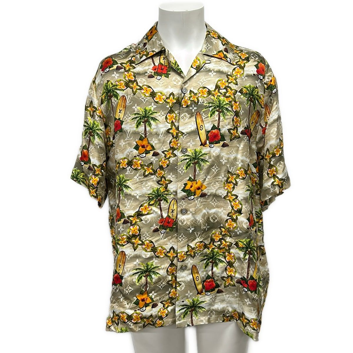 Louis Vuitton Short Sleeve Shirt S Knc Beige Green Multi Floral Monogram