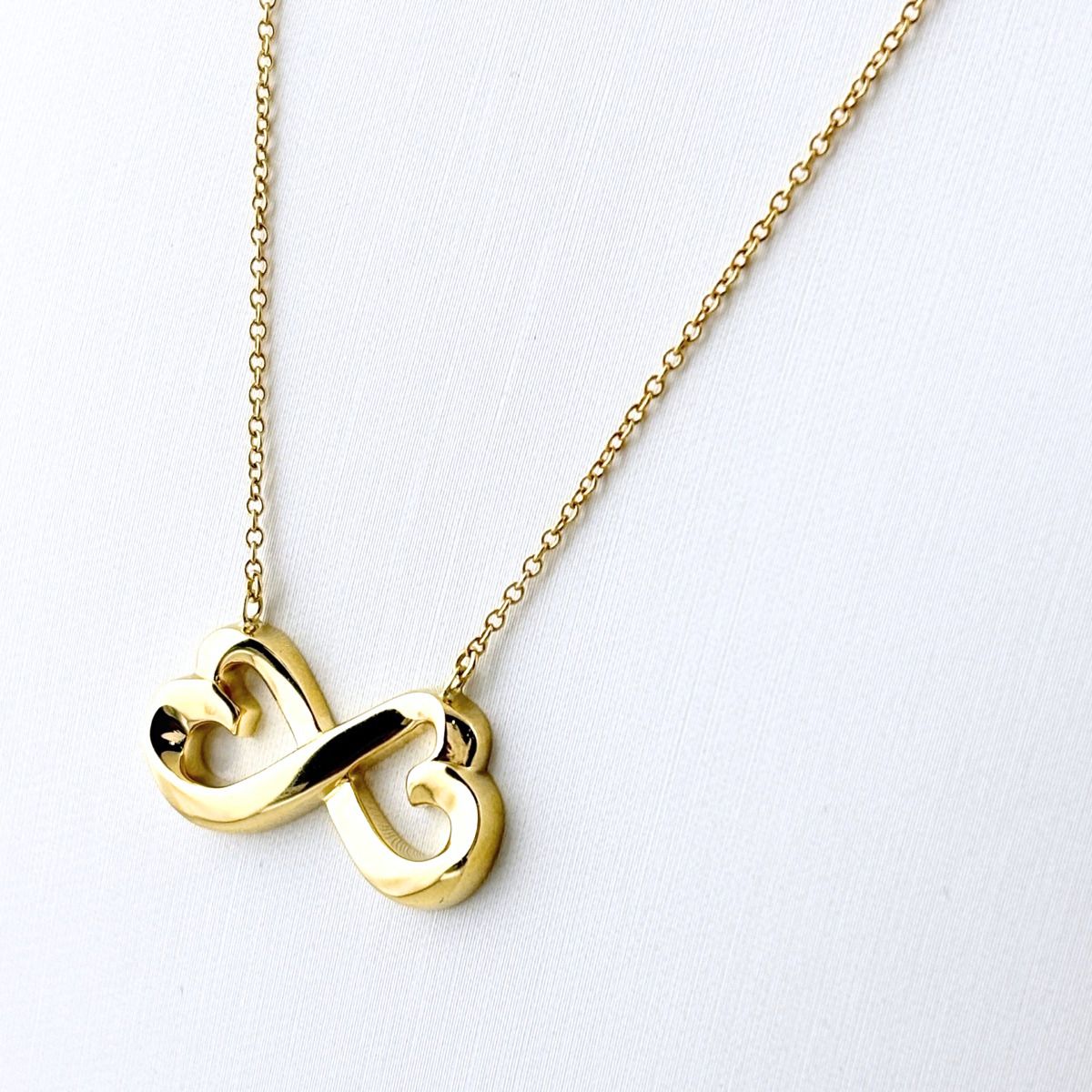 Tiffany & Co Double Loving Heart Necklace YG Yellow Gold Pendant