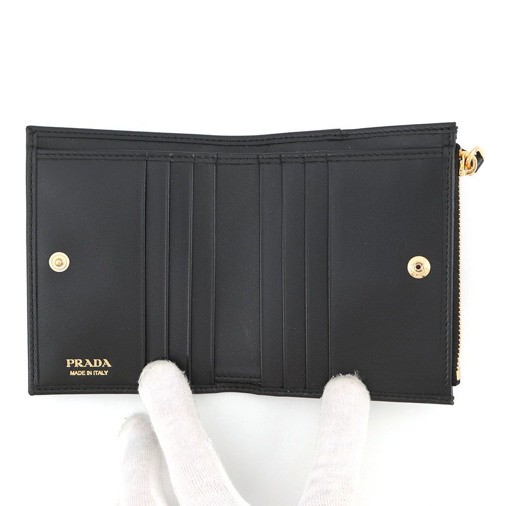 Prada Bifold Wallet Triangle Logo Compact Leather Black — view 4