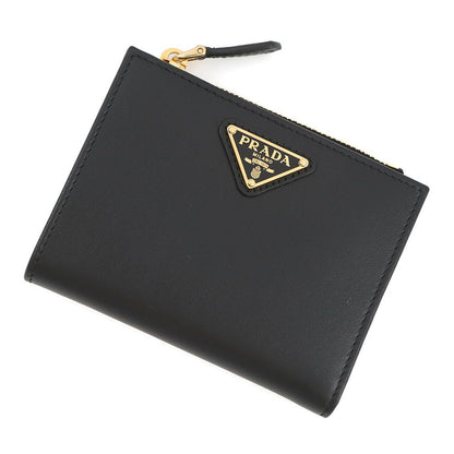 Prada Bifold Wallet Triangle Logo Compact Leather Black