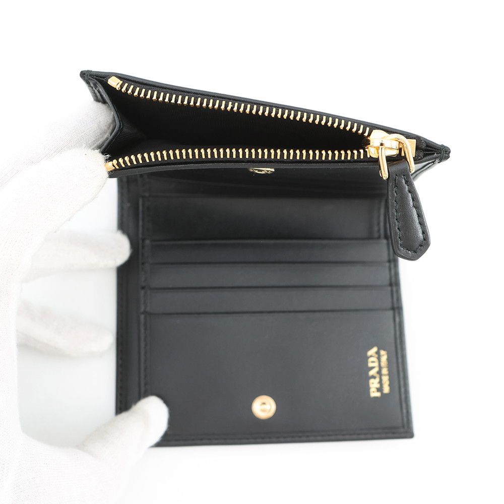 Prada Bifold Wallet Triangle Logo Compact Leather Black — view 6