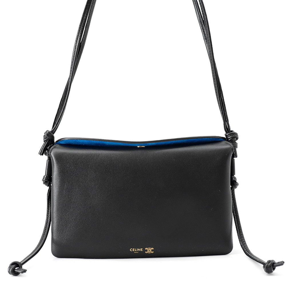 Celine Shoulder Bag Trio Flap Leather Black