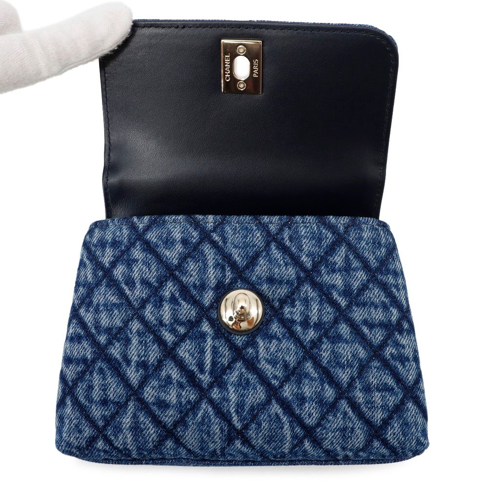 Chanel Handbag Quilted Coco Handle Mini Washed Denim Calfskin 2-Way Chain — view 6