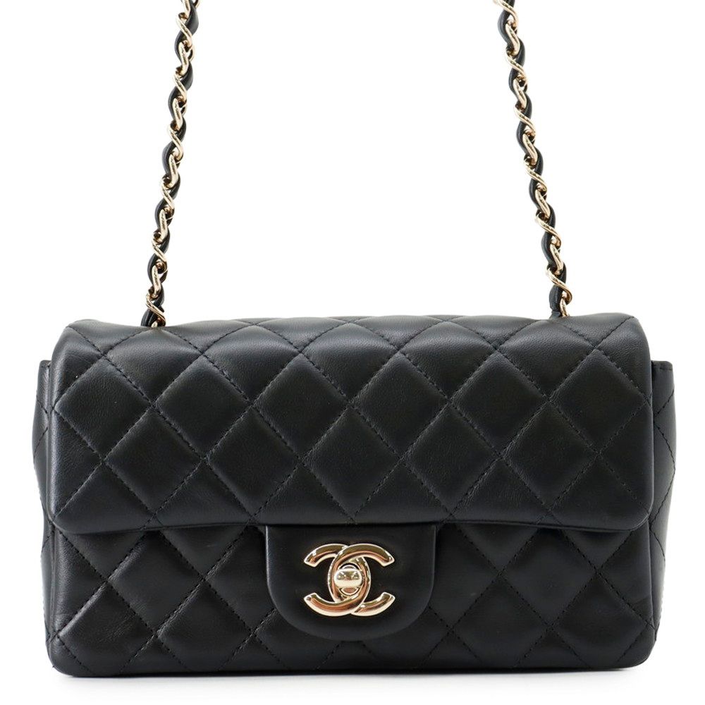 Chanel Chain Shoulder Bag Mini Quilted 20 CC Logo Lambskin Black