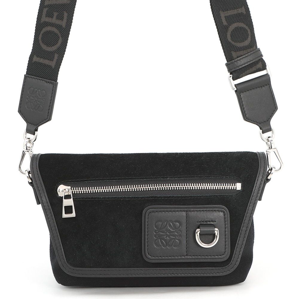 Loewe Shoulder Bag Flex Mensenger Mini Suede Canvas Black
