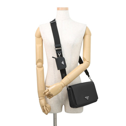 Prada Shoulder Bag Triangle Logo Saffiano Leather Black — view 4