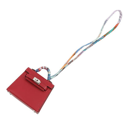 Hermes Bag Charm Kelly Tuili Rouge Vif Silver Tadelakt Silk