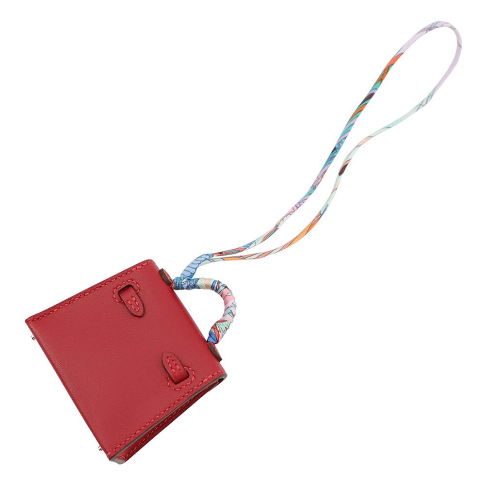 Hermes Bag Charm Kelly Tuili Rouge Vif Silver Tadelakt Silk — view 3