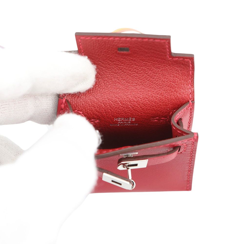 Hermes Bag Charm Kelly Tuili Rouge Vif Silver Tadelakt Silk — view 5
