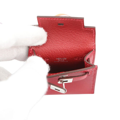 Hermes Bag Charm Kelly Tuili Rouge Vif Silver Tadelakt Silk — view 5