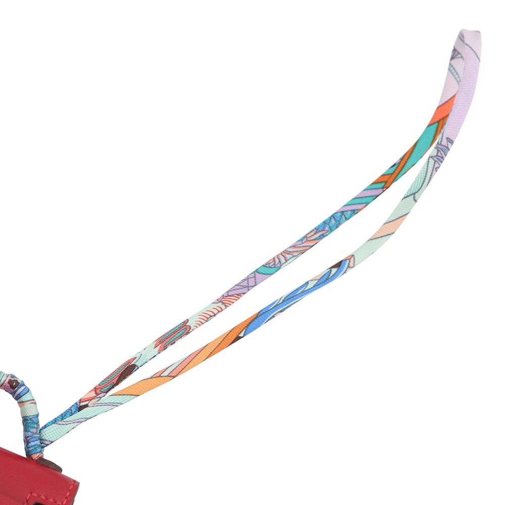Hermes Bag Charm Kelly Tuili Rouge Vif Silver Tadelakt Silk — view 4