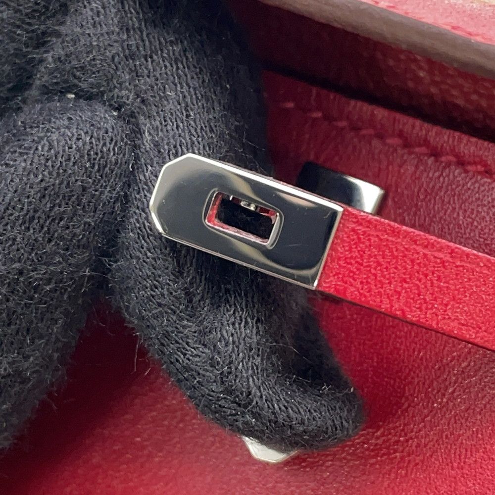 Hermes Bag Charm Kelly Tuili Rouge Vif Silver Tadelakt Silk — view 8