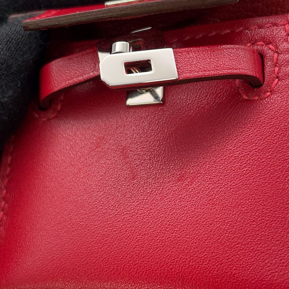 Hermes Bag Charm Kelly Tuili Rouge Vif Silver Tadelakt Silk — view 6