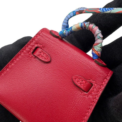 Hermes Bag Charm Kelly Tuili Rouge Vif Silver Tadelakt Silk — view 7