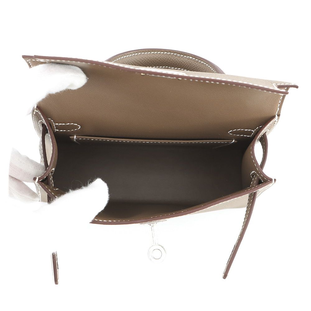 Hermes Handbag Mini Kelly Sellier Etoupe Silver Epsom 2-Way — view 5