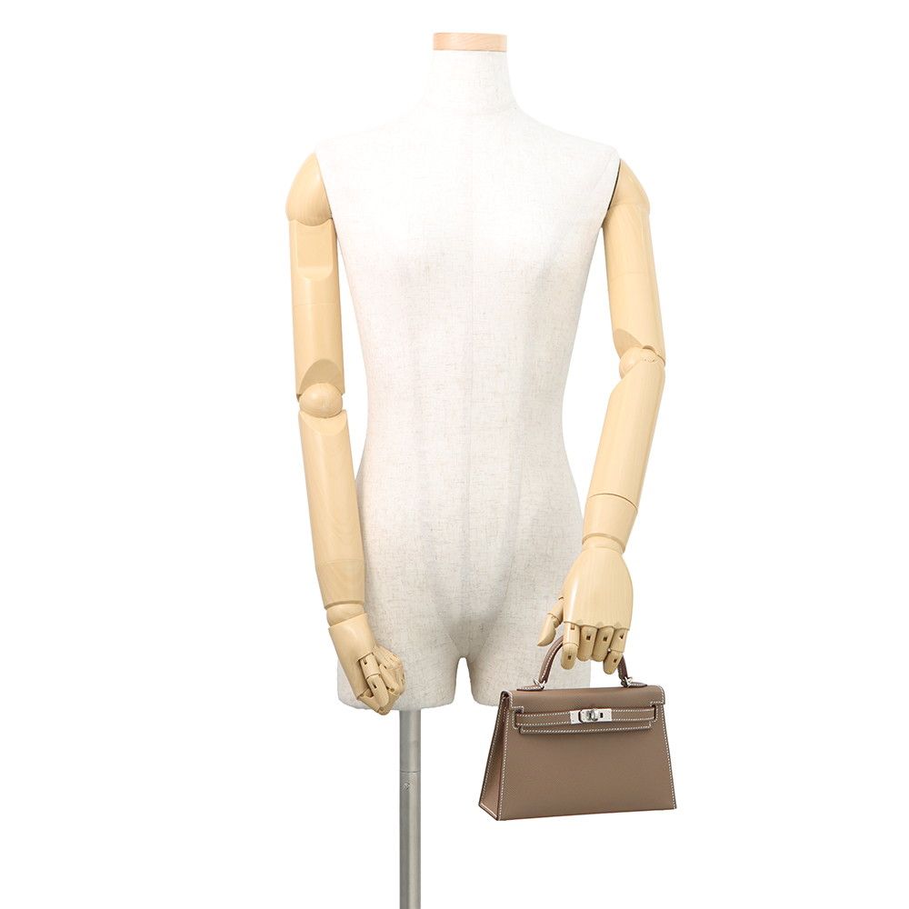 Hermes Handbag Mini Kelly Sellier Etoupe Silver Epsom 2-Way — view 4