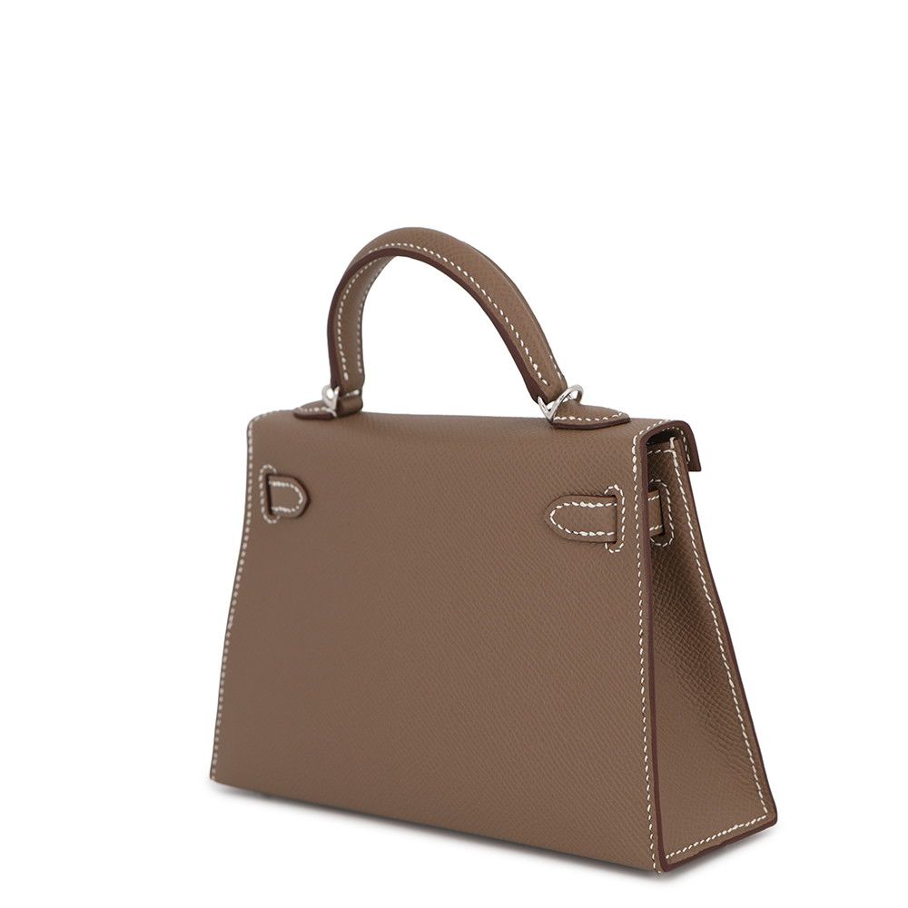 Hermes Handbag Mini Kelly Sellier Etoupe Silver Epsom 2-Way — view 2