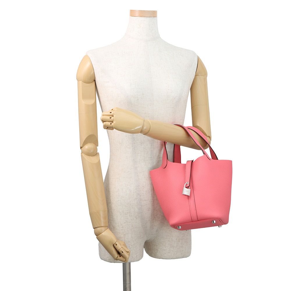 Hermes Handbag Picotin Lock PM Rose Azalea Silver Taurillon Clemence — view 4
