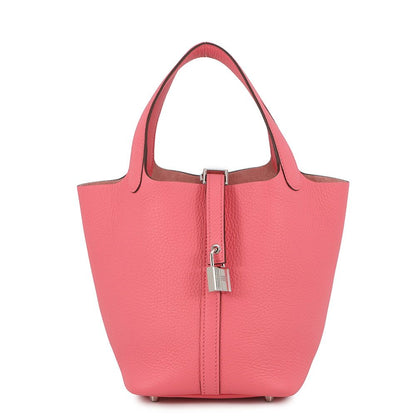 Hermes Handbag Picotin Lock PM Rose Azalea Silver Taurillon Clemence