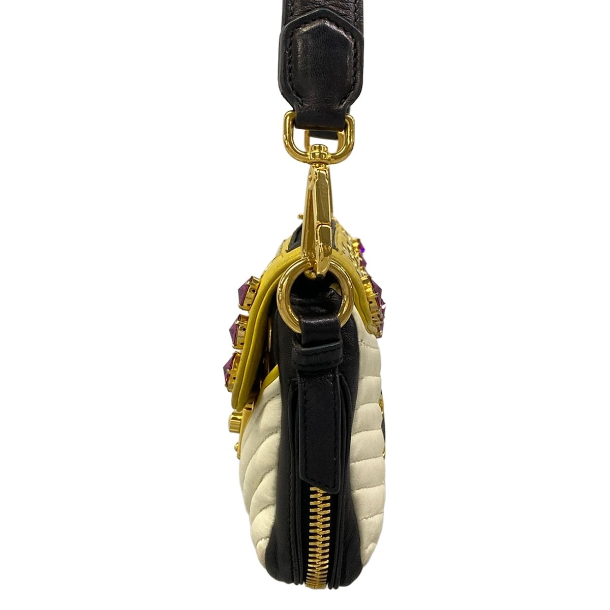 Miu Miu Shoulder Bag Biker Yellow Black White Bijuu Leather — view 4