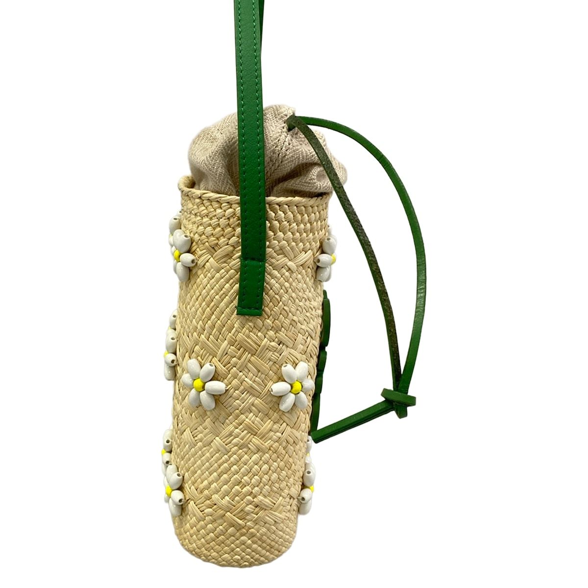 Loewe Shoulder Bag Square Pocket Ivory Green Multi Beads Flower Drawstring Braid — view 2