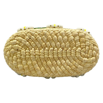 Loewe Shoulder Bag Square Pocket Ivory Green Multi Beads Flower Drawstring Braid — view 5
