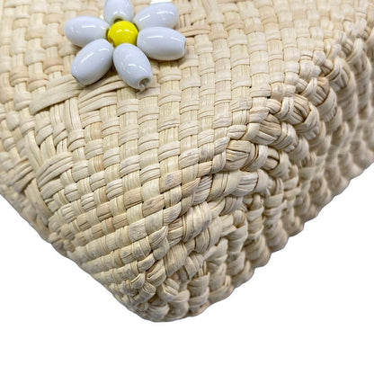 Loewe Shoulder Bag Square Pocket Ivory Green Multi Beads Flower Drawstring Braid — view 6