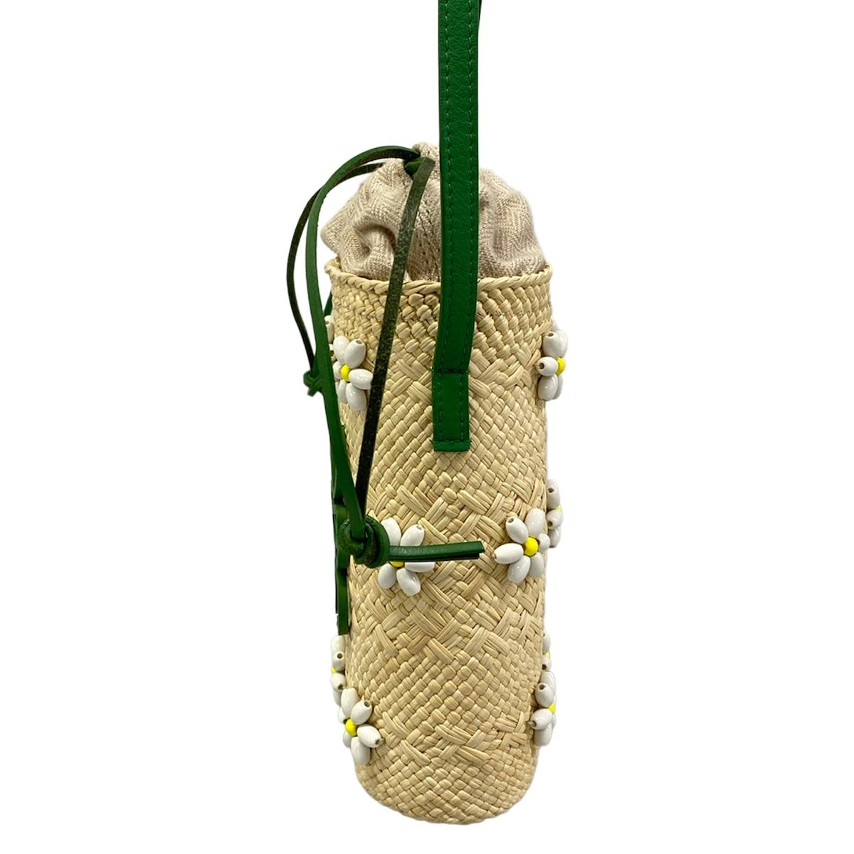Loewe Shoulder Bag Square Pocket Ivory Green Multi Beads Flower Drawstring Braid — view 4