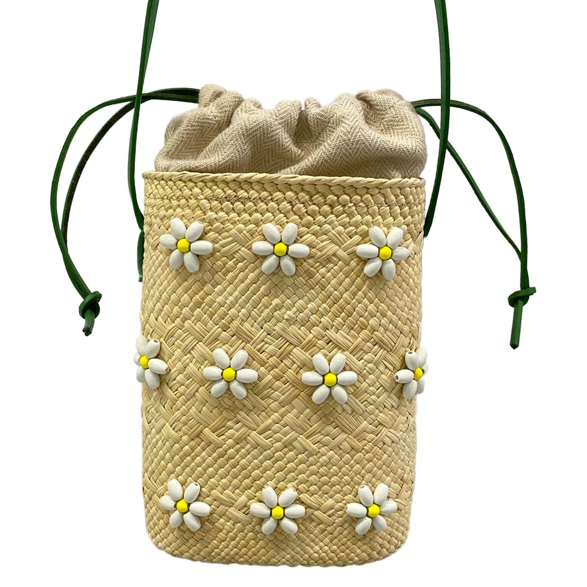 Loewe Shoulder Bag Square Pocket Ivory Green Multi Beads Flower Drawstring Braid — view 3