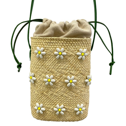 Loewe Shoulder Bag Square Pocket Ivory Green Multi Beads Flower Drawstring Braid — view 3